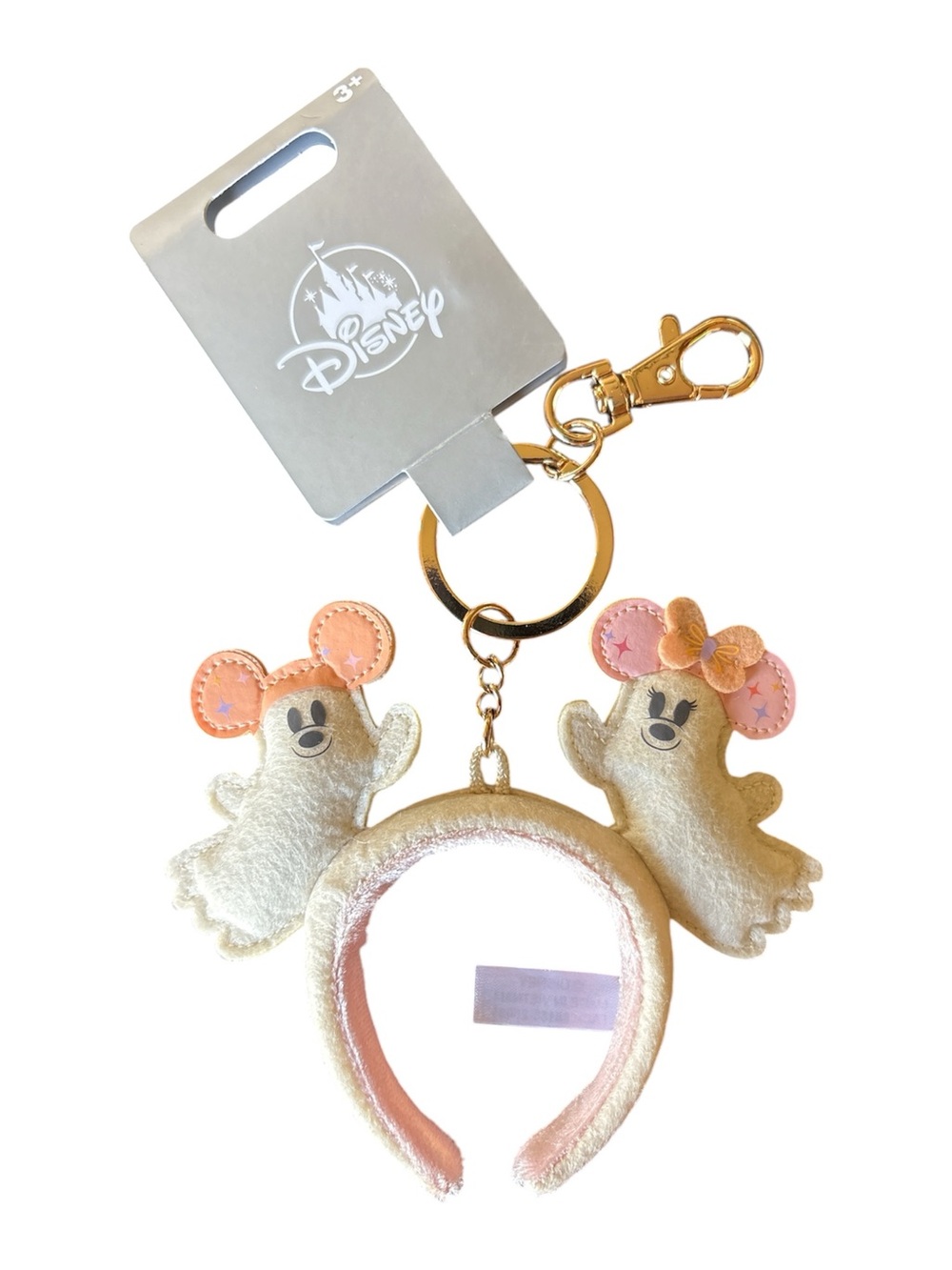 Disney Mickey and Minnie Mouse Cutie Ghost Ear Plush Keychain Bag Charm NEW!